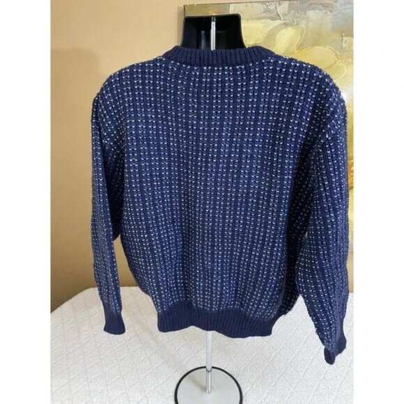 Vintage L.L Bean Blue V Neck Sweater, 100% British Wool, Size Large - Picture 11 of 16